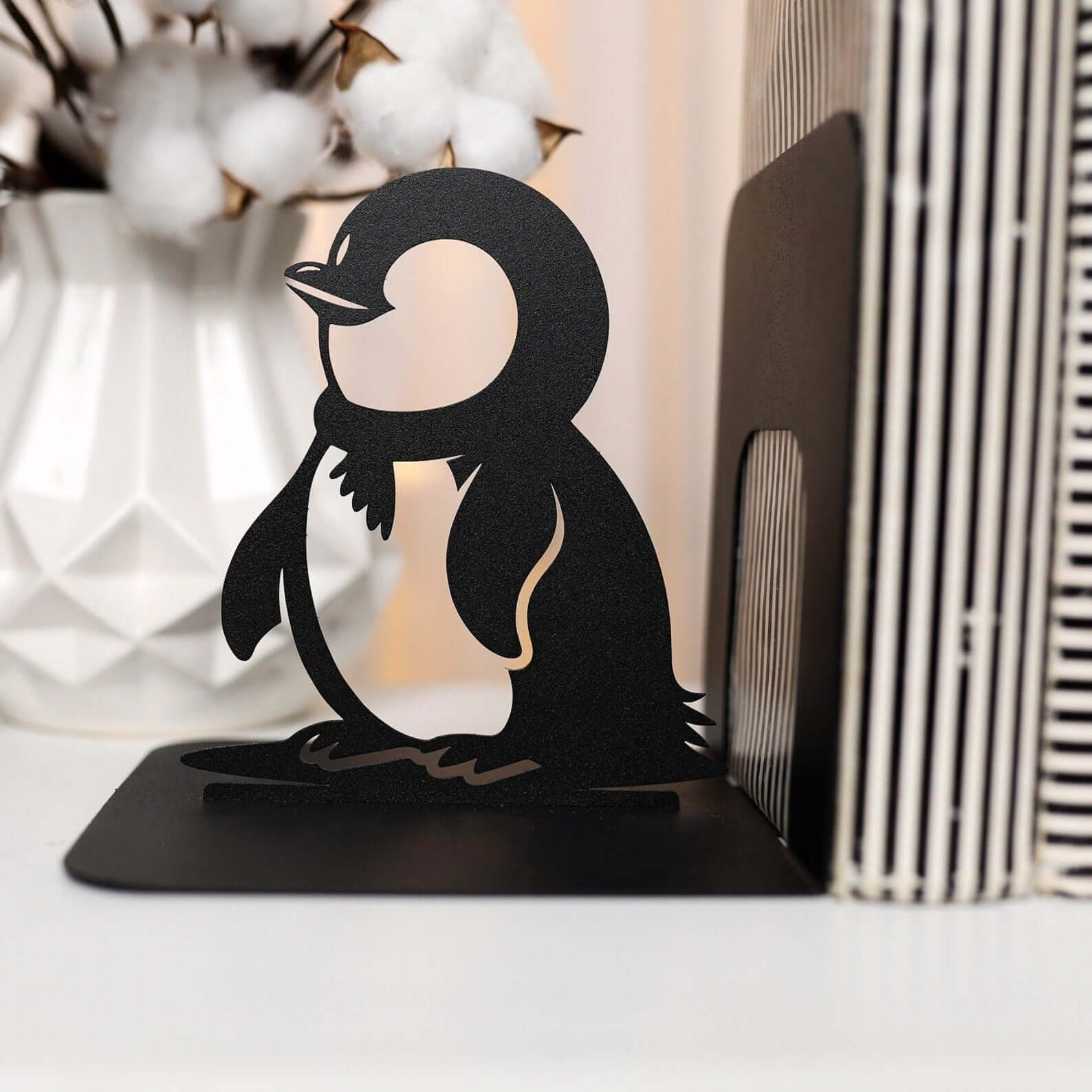 Metal Penguin Bookends Set with Minimalist Animal Silhouette - Metaloslav 