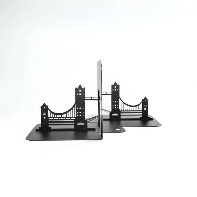 Metal Bookends Pair with Tower Bridge Silhouette Architectural Design - Metaloslav 