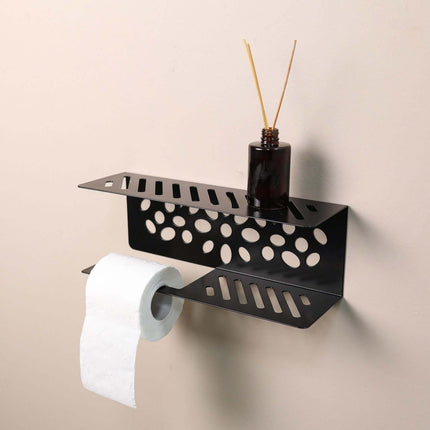 Metal Toilet Paper Holder with Shelf and Cut-Out Pattern - Metaloslav 