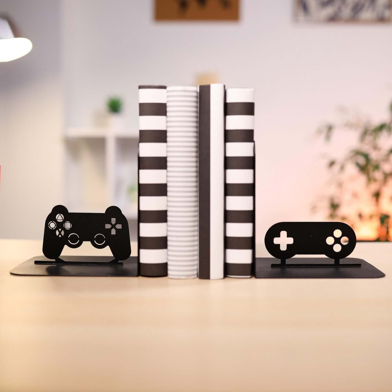 Metal PS Controller Bookends Set for Gaming Shelves and Desks - Metaloslav 