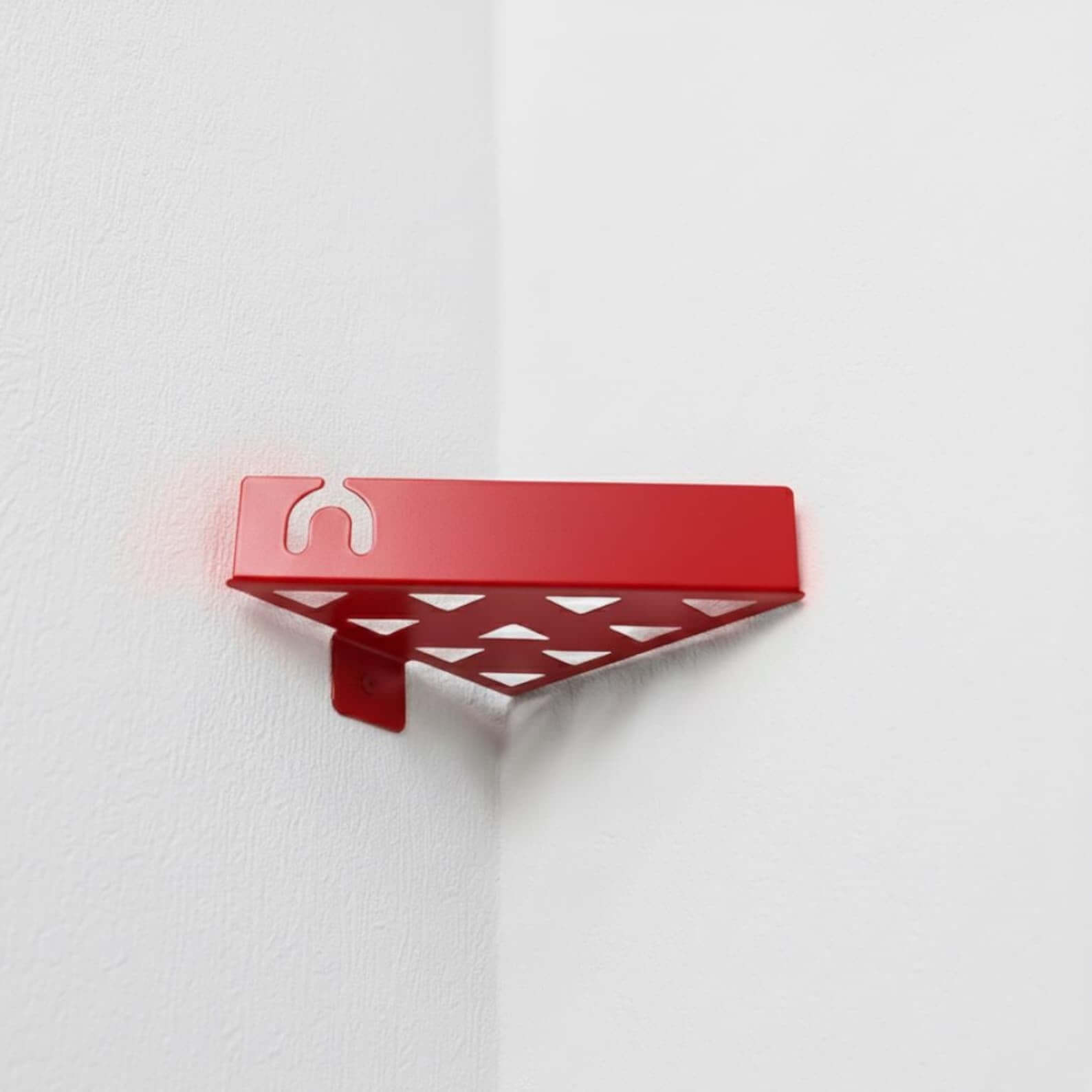 Modern Metal Corner Shower Shelf with Geometric Cutouts, Wall Mounted - Metaloslav 