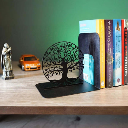 Metal Bookends with Tree of Life Design, Powder-Coated Steel - Metaloslav 