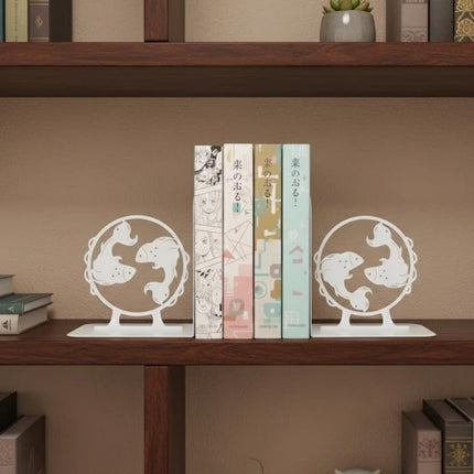 Metal Bookends Pair with Pisces Fish Silhouette Zodiac Design