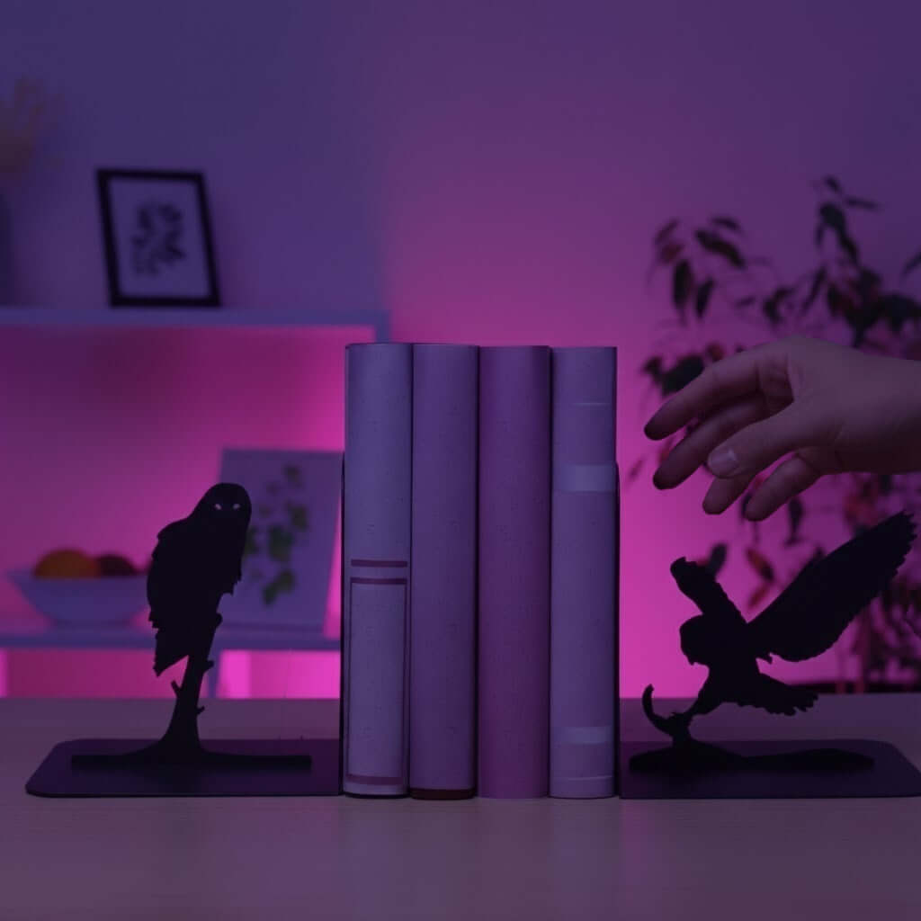 Owl Silhouette Metal Bookends in Powder-Coated Steel - Metaloslav 