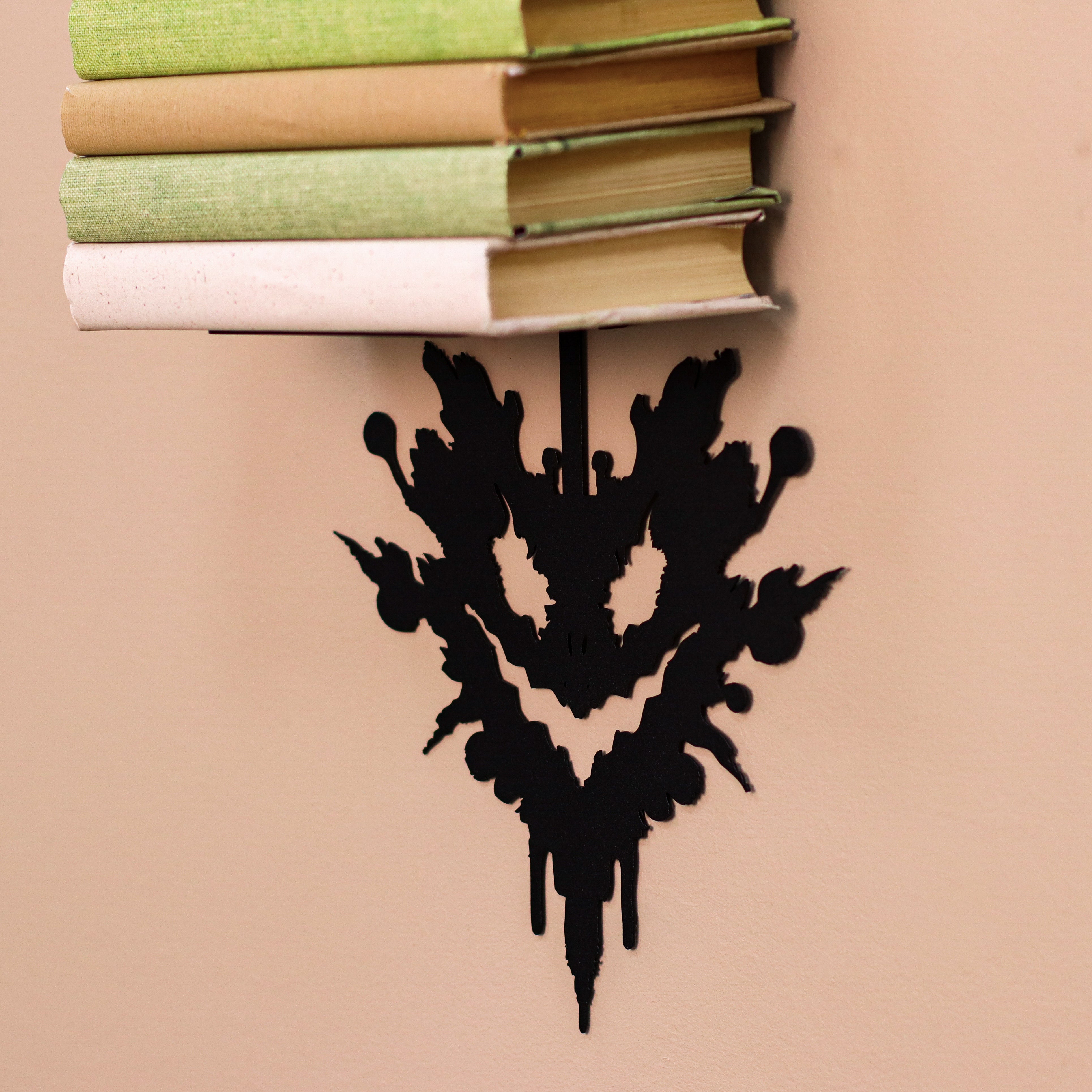 Gothic Metal Wall Shelf, Black Steel Bat Silhouette Decor Shelf