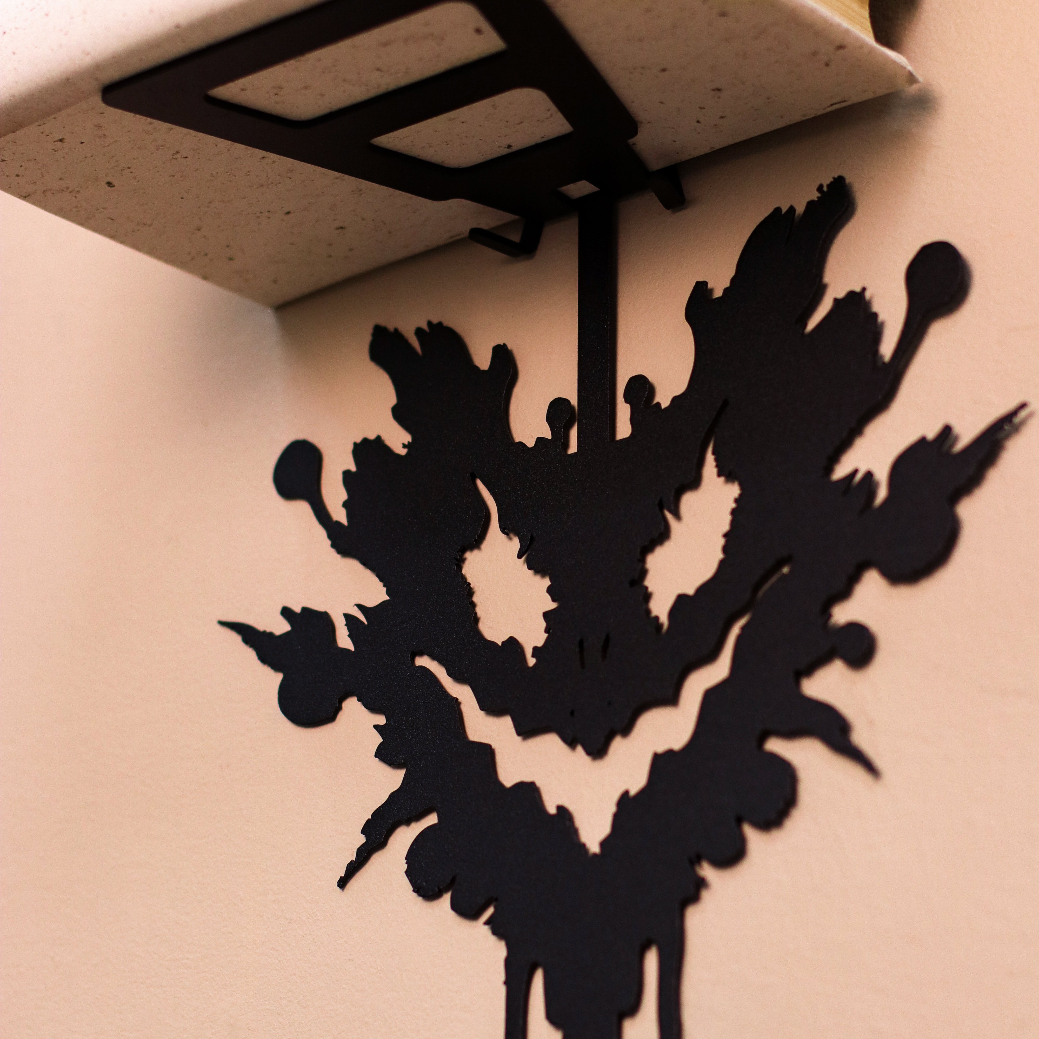 Gothic Metal Wall Shelf, Black Steel Bat Silhouette Decor Shelf