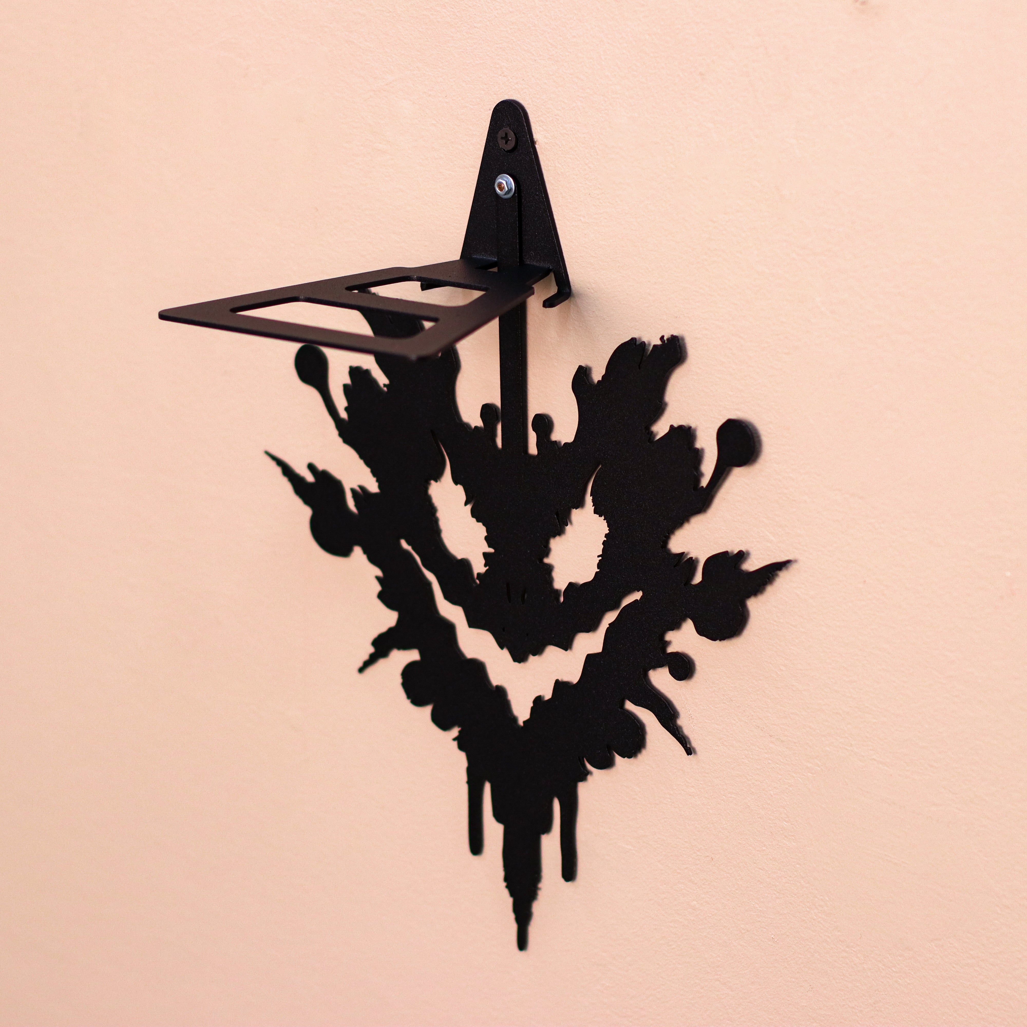 Gothic Metal Wall Shelf, Black Steel Bat Silhouette Decor Shelf