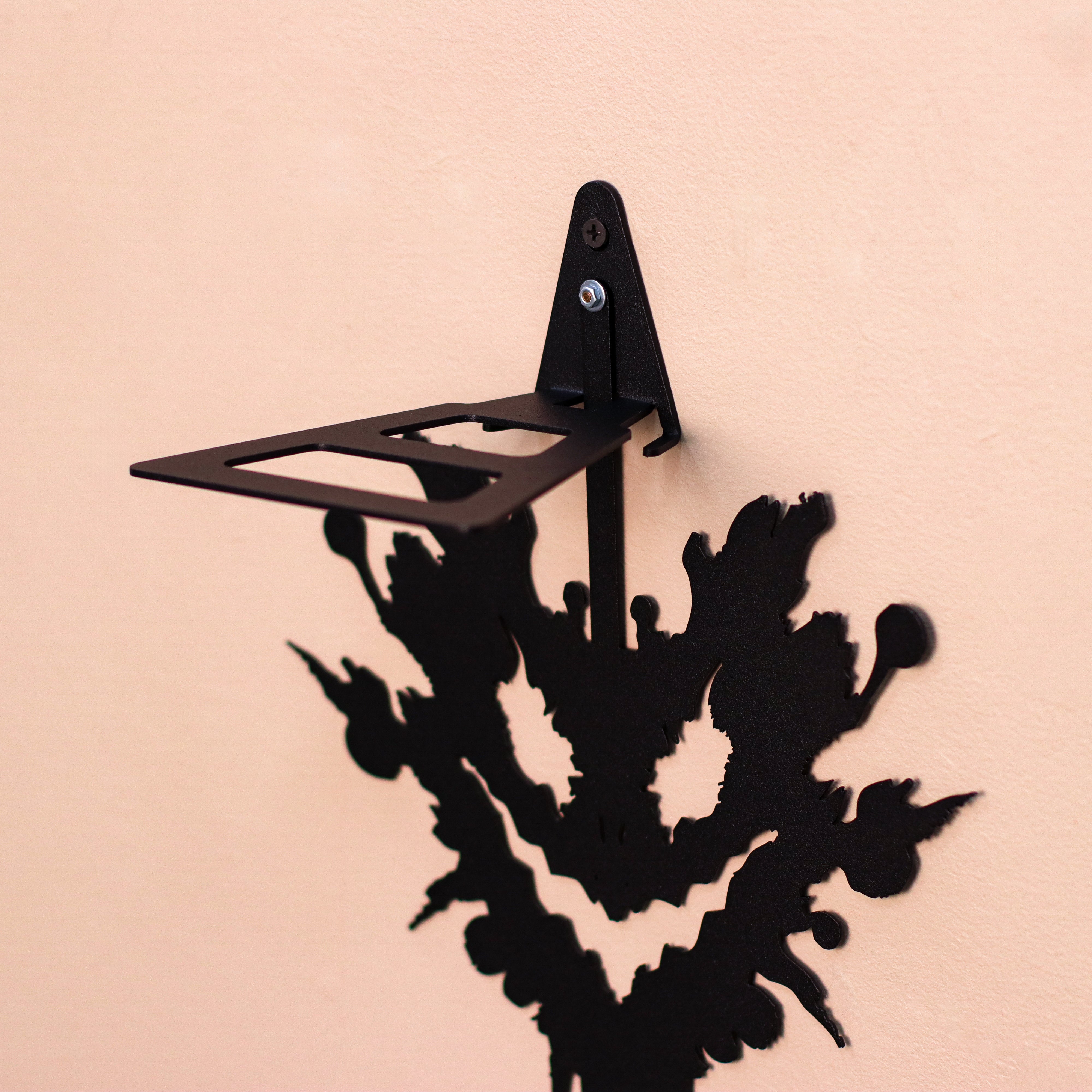 Gothic Metal Wall Shelf, Black Steel Bat Silhouette Decor Shelf