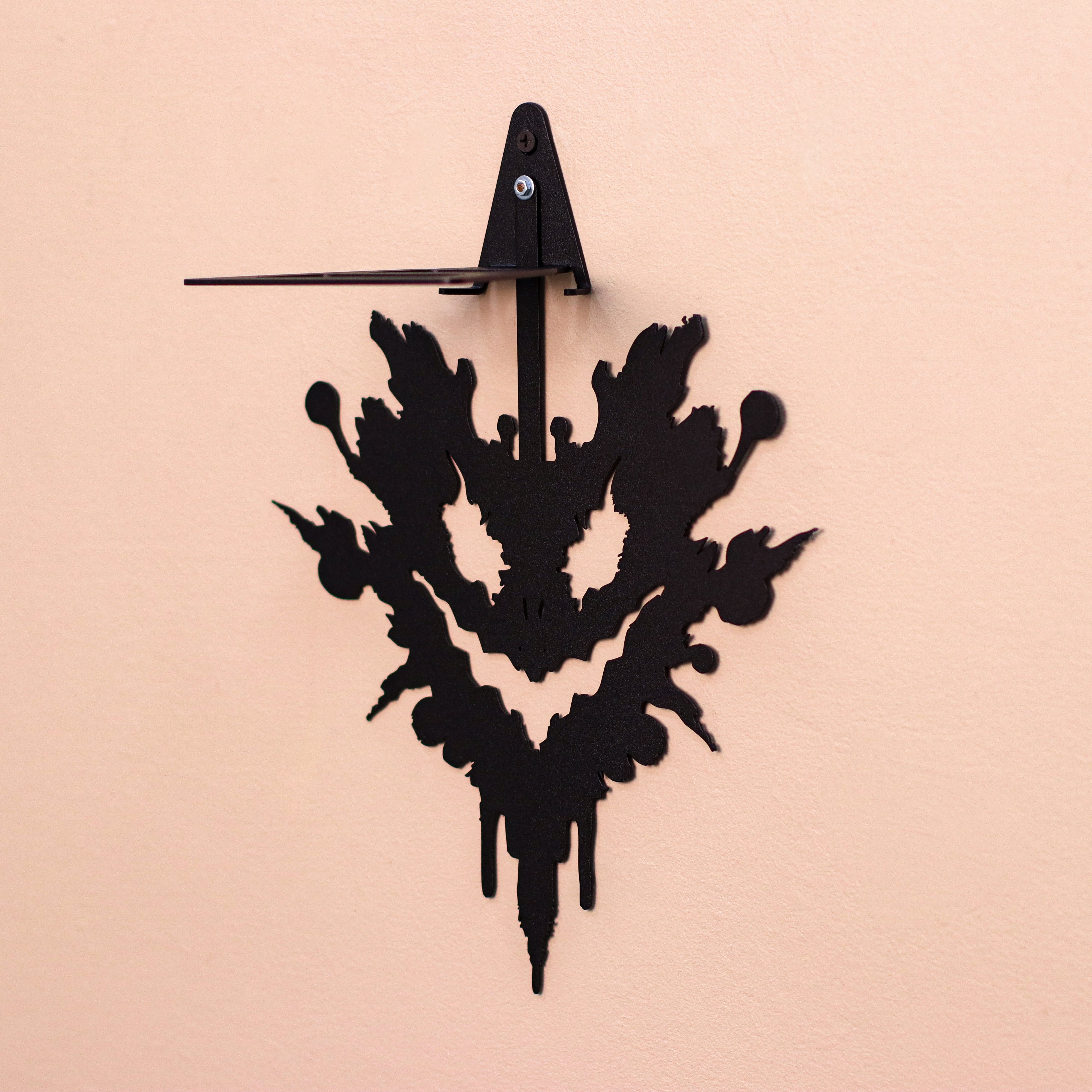 Gothic Metal Wall Shelf, Black Steel Bat Silhouette Decor Shelf