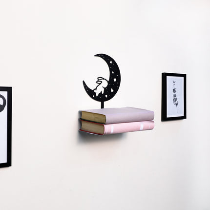 Rabbit on the Moon Metal Floating Shelf – Modern Wall-Mounted Decor | Home & Office