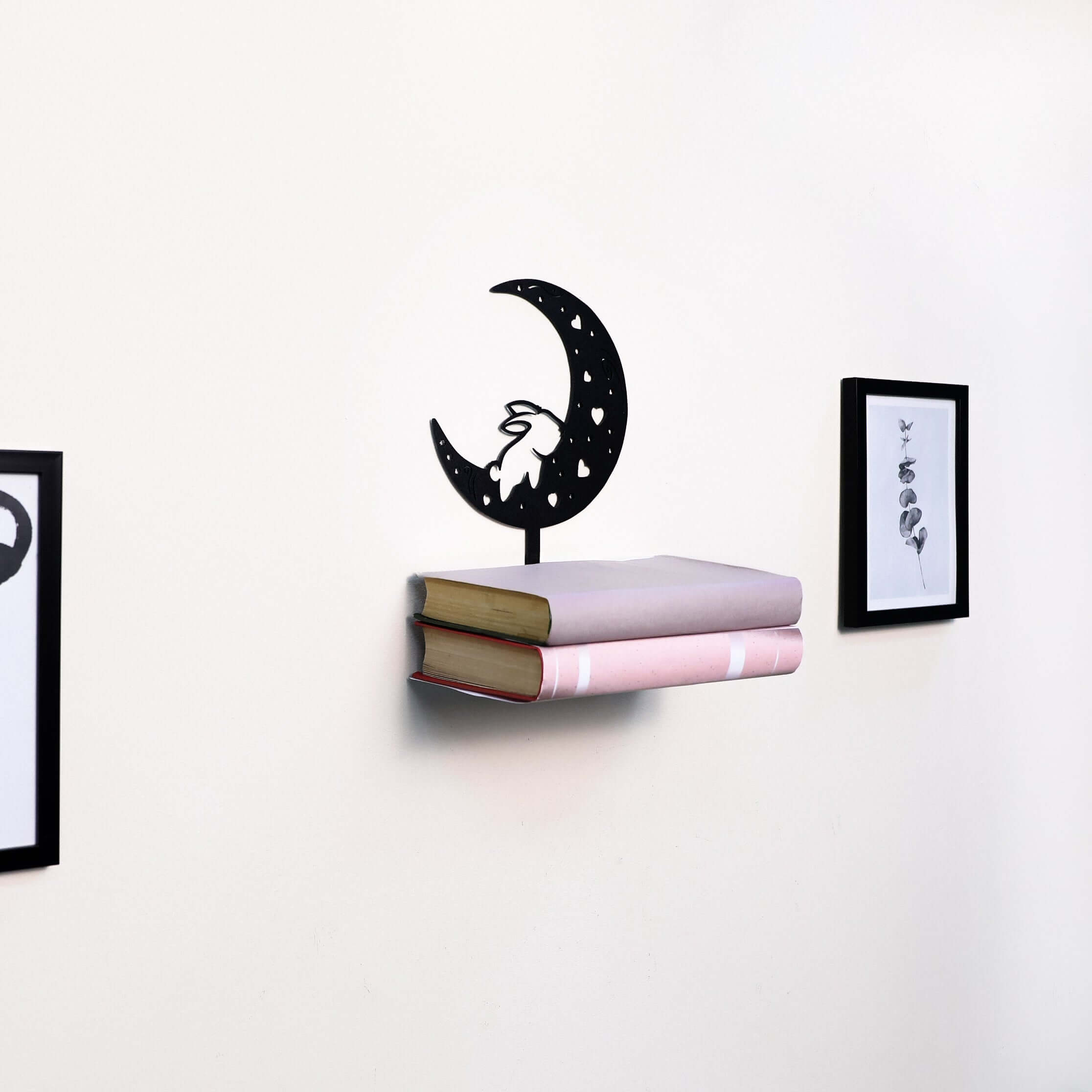 Metal Floating Shelf – Whimsical Rabbit on Moon Decor for Kids’ Rooms