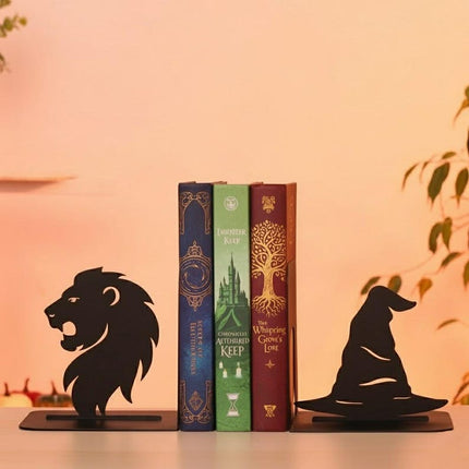 Wizard Hat and Lion Metal Bookends Set for Book Display - Metaloslav 