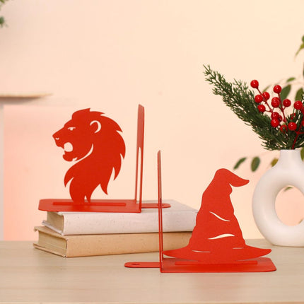 Wizard Hat and Lion Metal Bookends Set for Book Display - Metaloslav 
