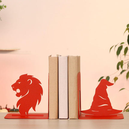 Wizard Hat and Lion Metal Bookends Set for Book Display - Metaloslav 