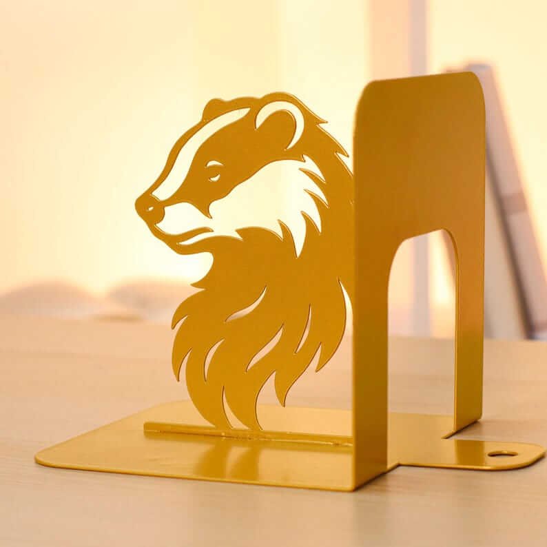 Wizard Hat and Badger Metal Bookends Set Steel Shelf Holders - Metaloslav 