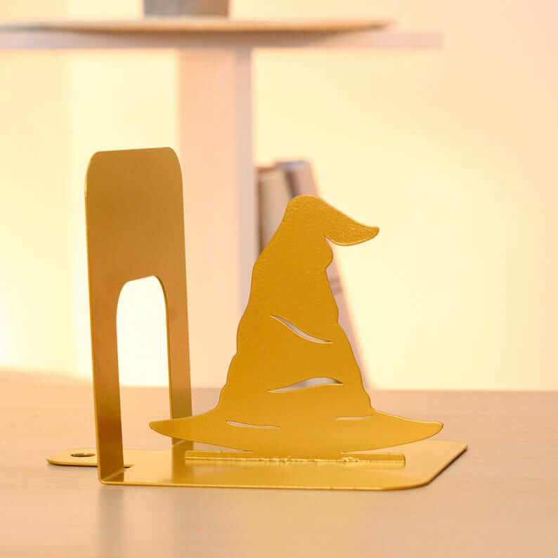 Wizard Hat and Badger Metal Bookends Set Steel Shelf Holders - Metaloslav 