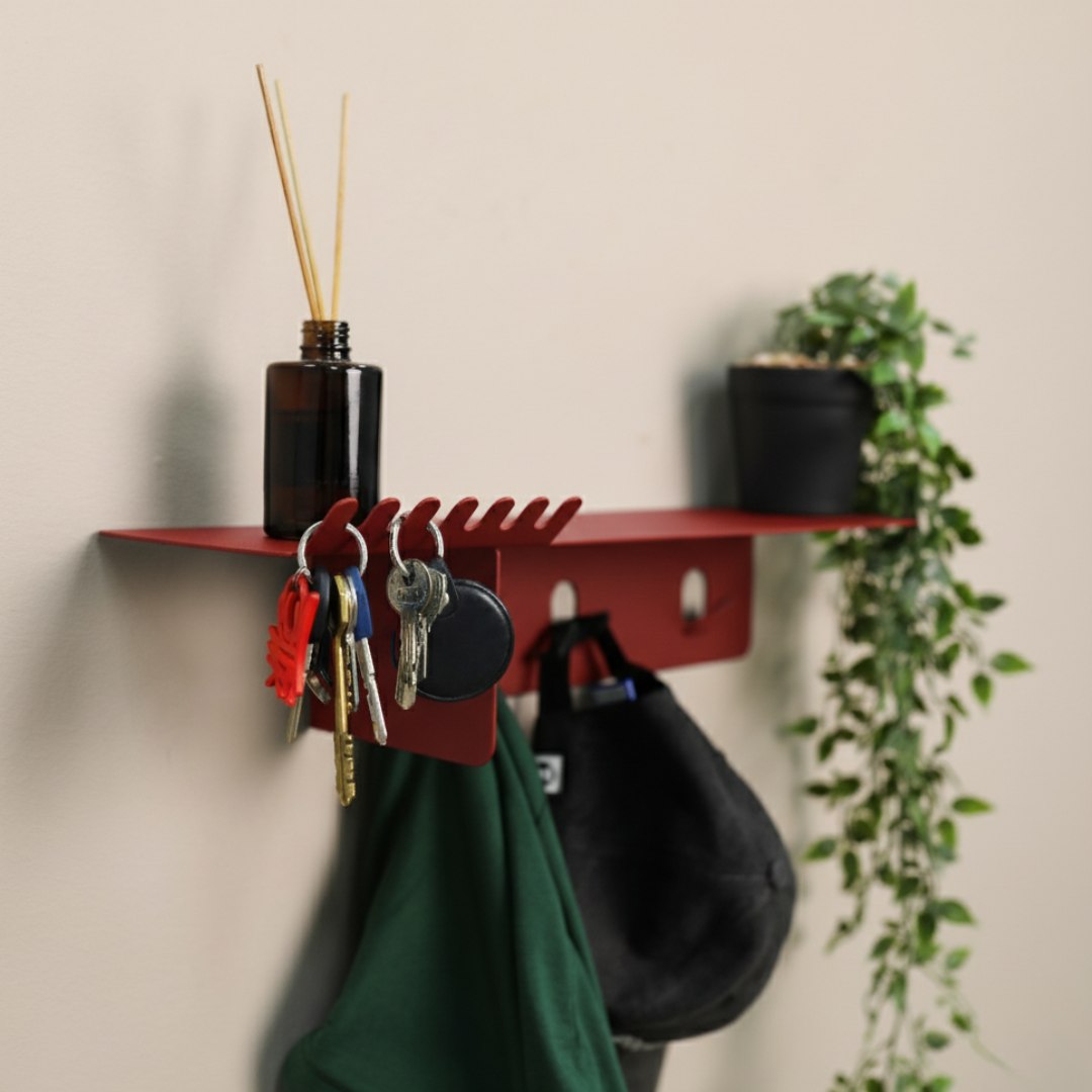Metal Wall Shelf with Hooks for Bathroom Storage - Metaloslav 