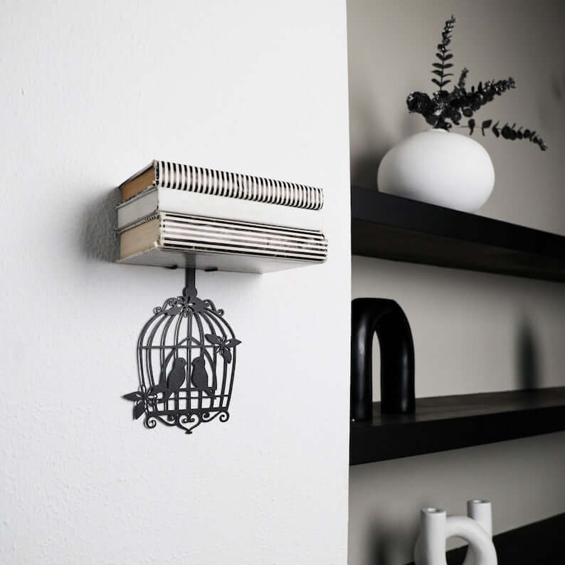 Birdcage Metal Invisible Bookshelf with Decorative Wall Mount - Metaloslav 