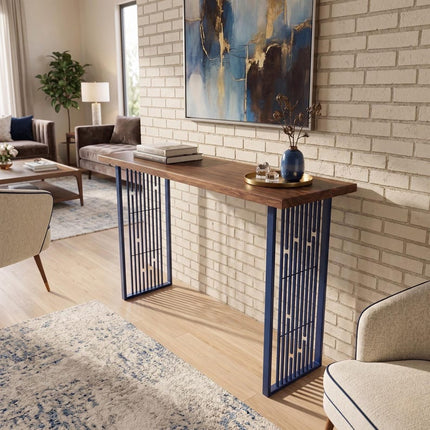 Industrial Bar Table Legs with Geometric Steel Slat Design - Metaloslav 