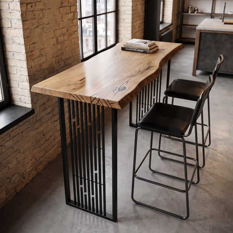 Industrial Bar Table Legs with Geometric Steel Slat Design - Metaloslav 