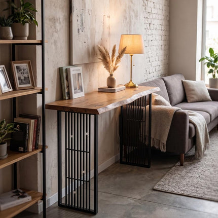 Industrial Bar Table Legs with Geometric Steel Slat Design - Metaloslav 