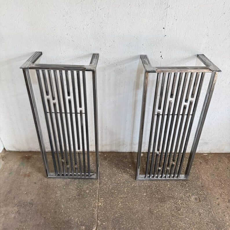 Industrial Bar Table Legs with Geometric Steel Slat Design - Metaloslav 