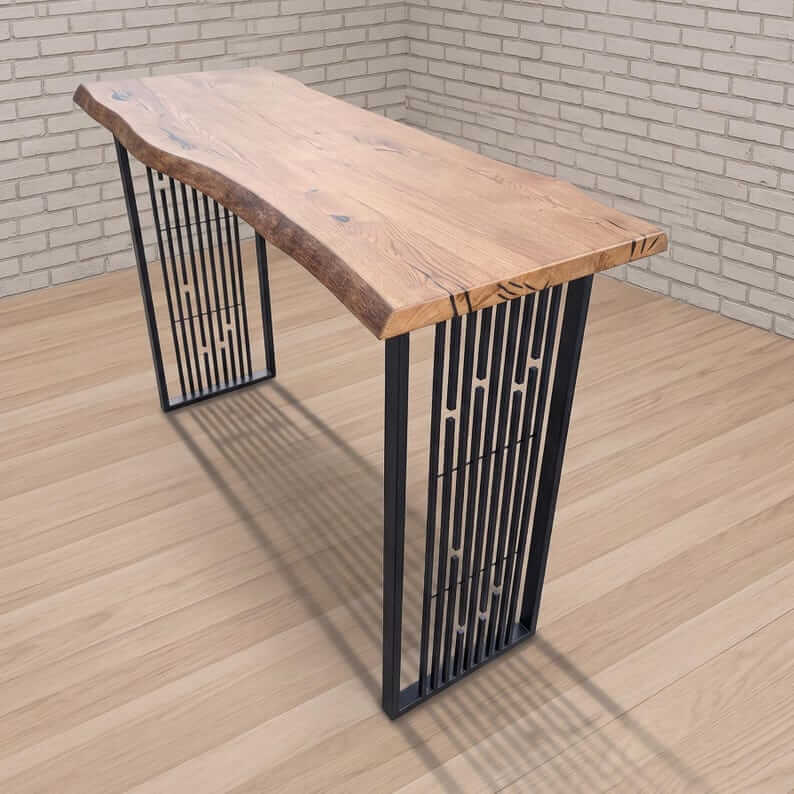 Industrial Bar Table Legs with Geometric Steel Slat Design - Metaloslav 