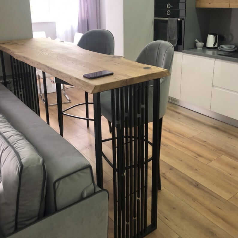 Industrial Bar Table Legs with Geometric Steel Slat Design - Metaloslav 