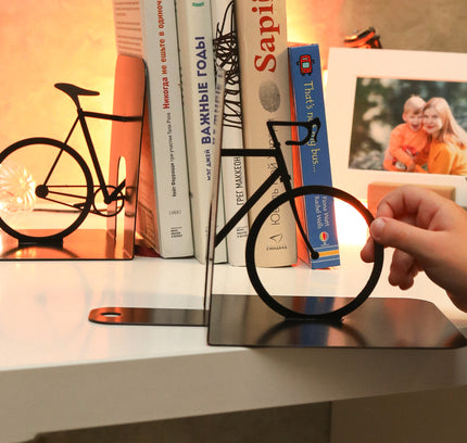 Metal Bicycle Bookends – Modern Bike Decor for Shelves & Office | Minimalist Book Holder