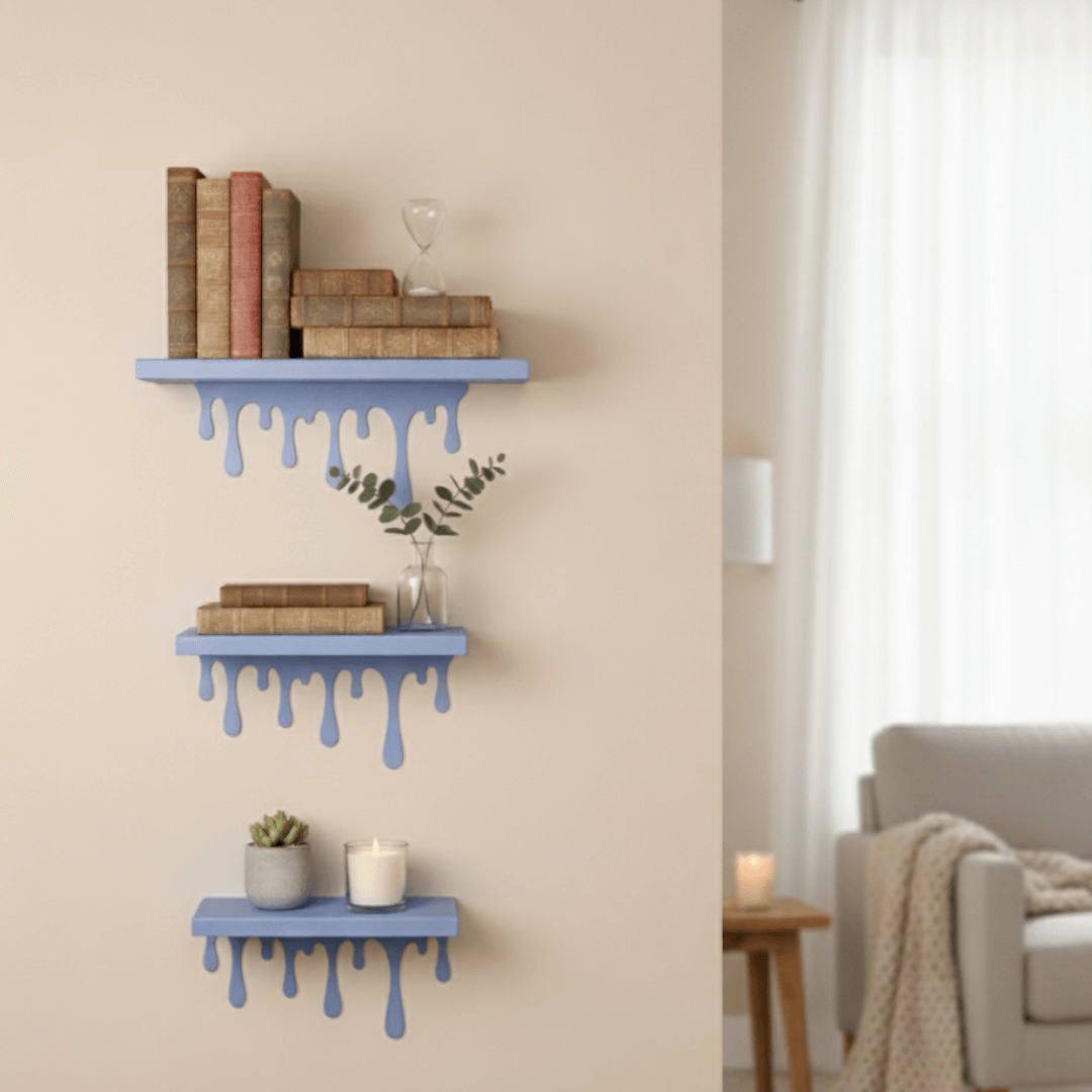 Dripping Metal Floating Wall Shelf with Sculptural Paint-Drip Edge