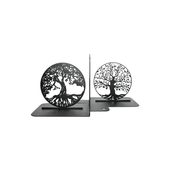 Metal Bookends with Tree of Life Design, Powder-Coated Steel - Metaloslav 