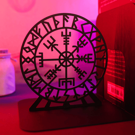 Viking Warrior and Nordic Compass Metal Bookends in Powder-Coated Steel - Metaloslav 