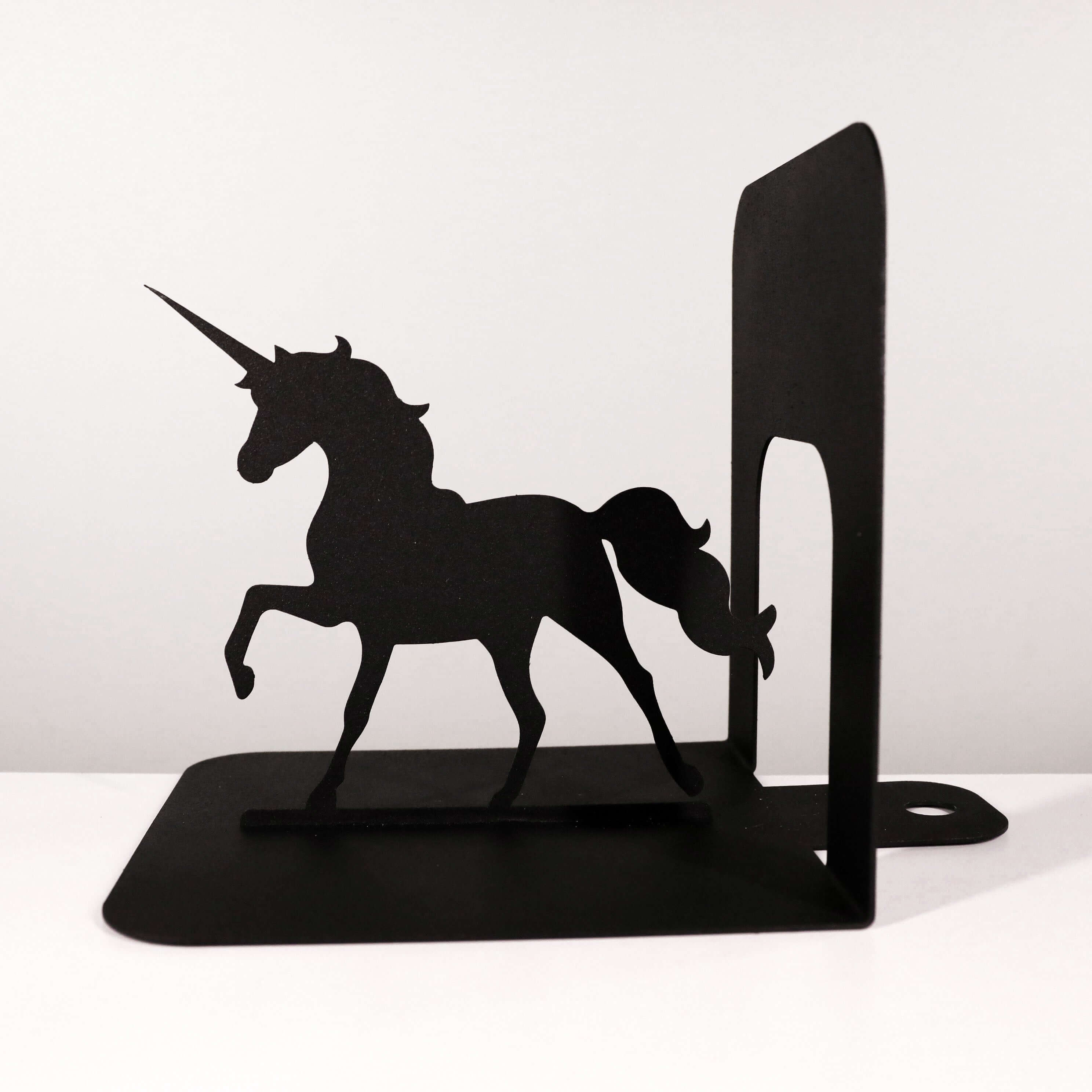 Unicorn Silhouette Metal Bookends in Powder-Coated Steel - Metaloslav 
