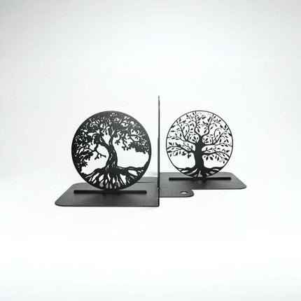 Metal Bookends with Tree of Life Design, Powder-Coated Steel - Metaloslav 