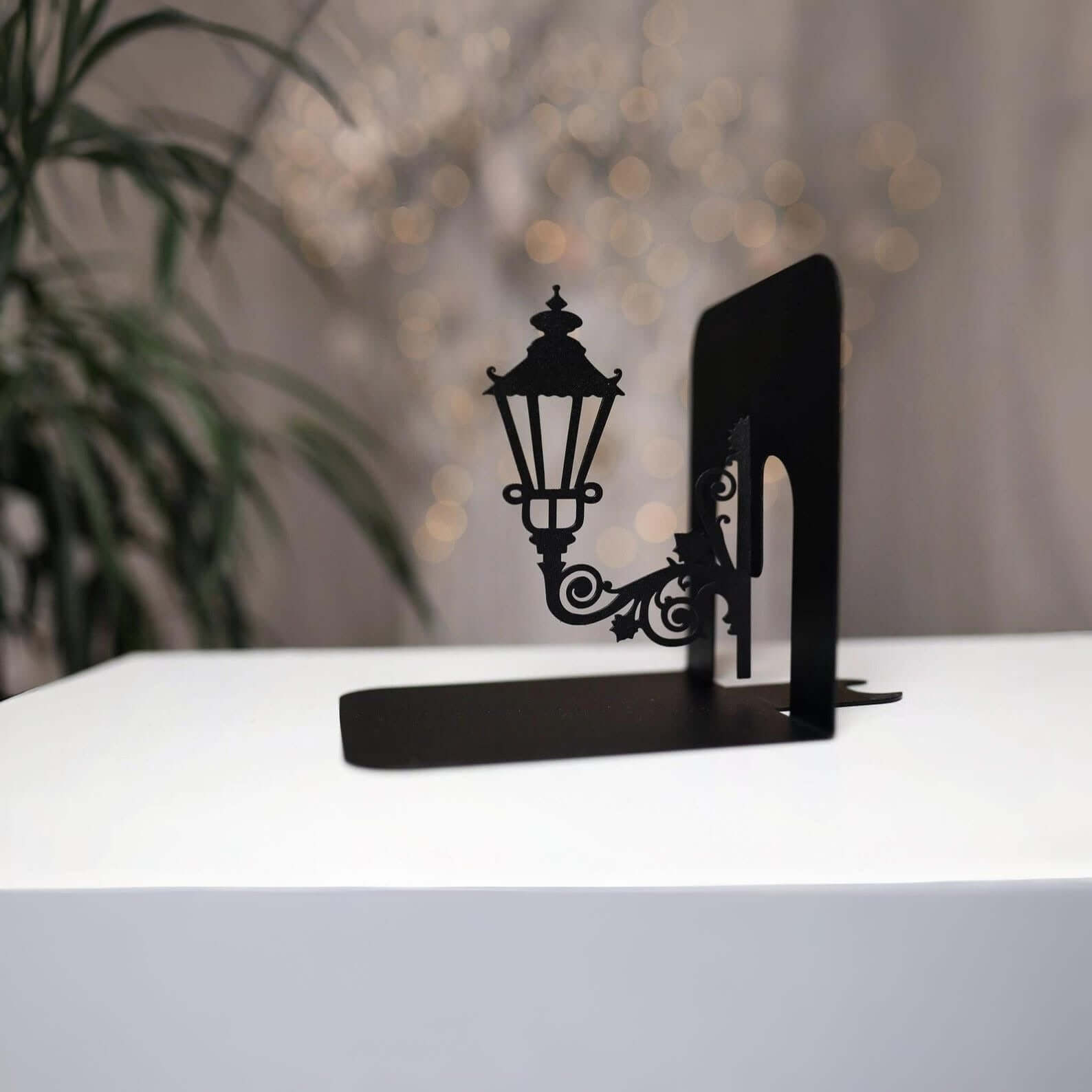 Metal Bookends Pair with Street Lamp Silhouette Decorative Design - Metaloslav 