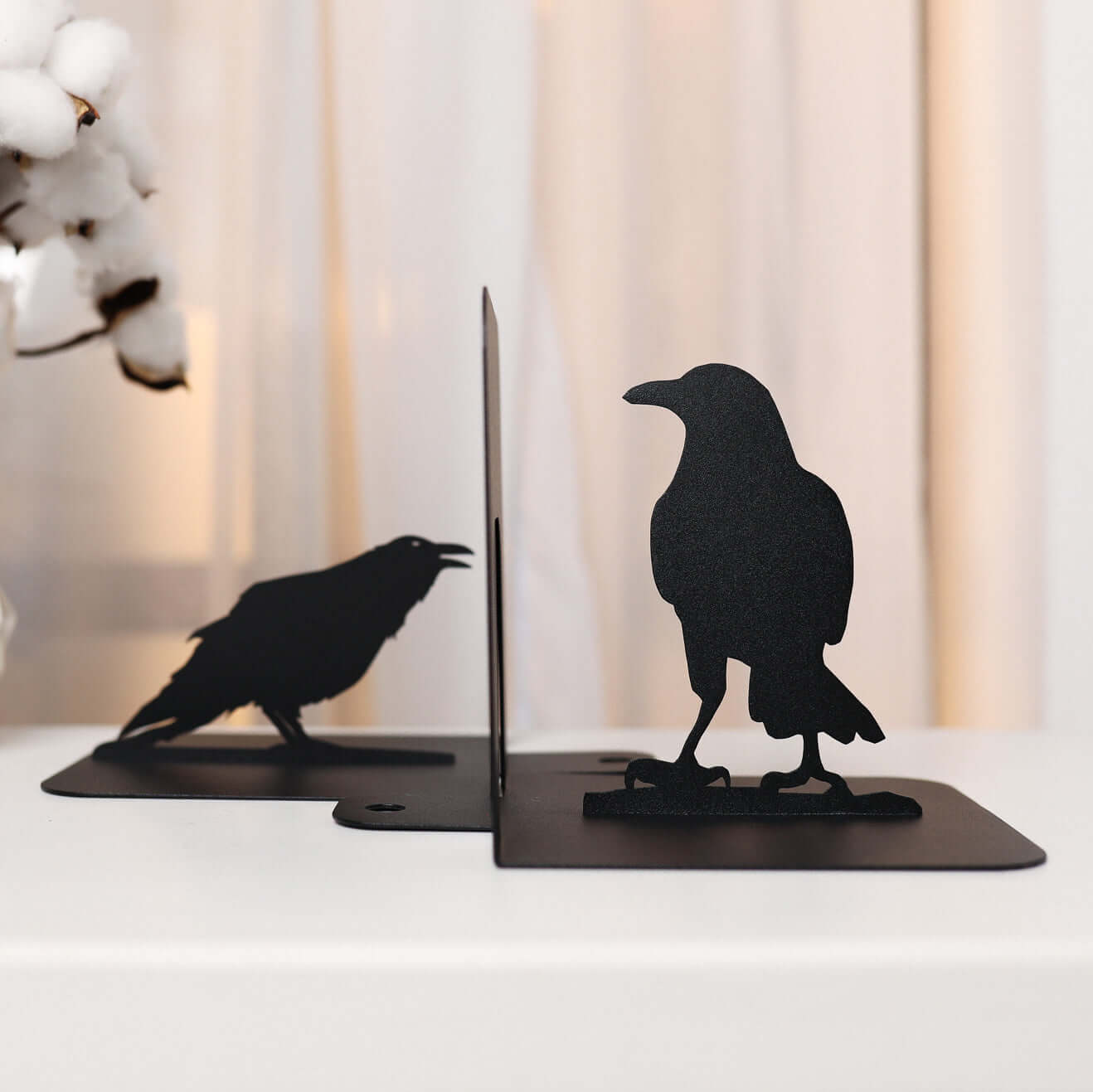 Crow Metal Bookends with Minimalist Silhouette