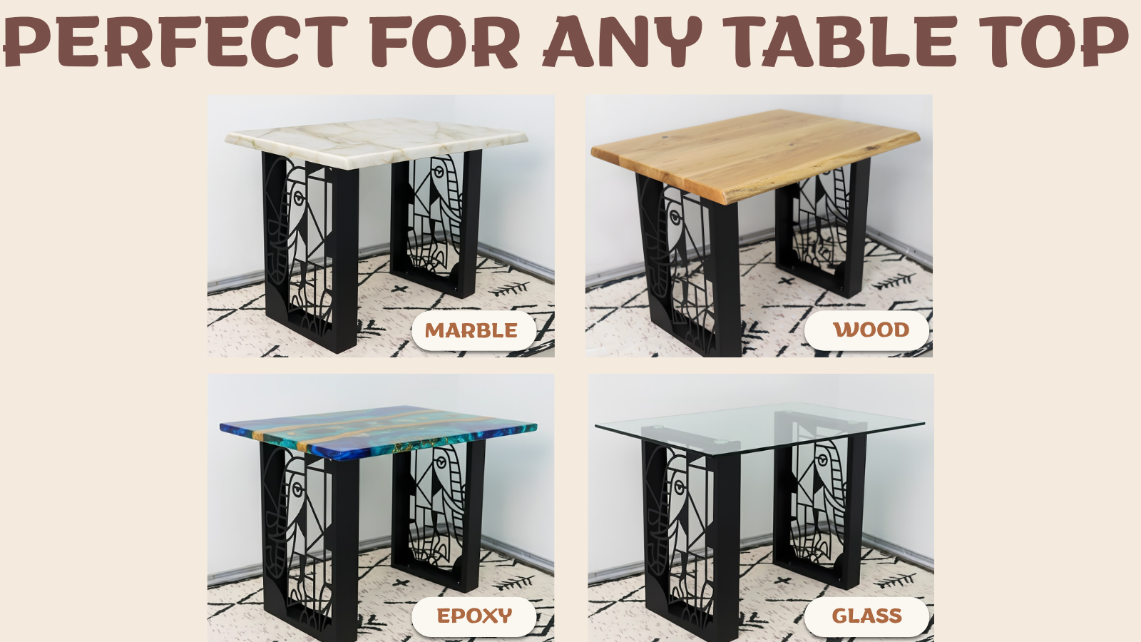 Elephant Cutout Metal Table Legs with Sculptural Steel Panels - Metaloslav 