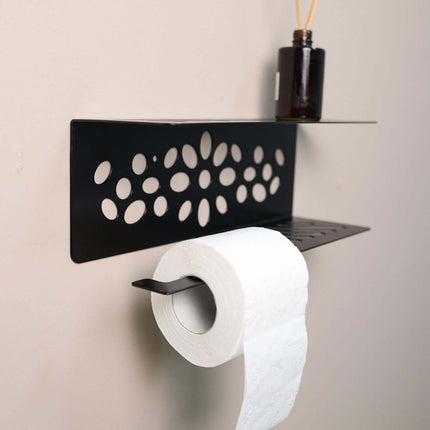 Metal Toilet Paper Holder with Shelf and Cut-Out Pattern - Metaloslav 
