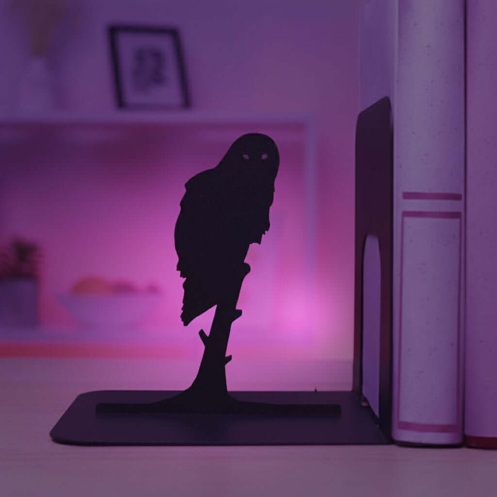 Owl Silhouette Metal Bookends in Powder-Coated Steel - Metaloslav 