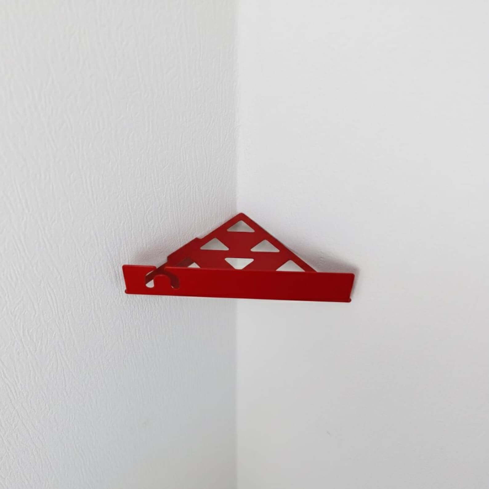 Modern Metal Corner Shower Shelf with Geometric Cutouts, Wall Mounted - Metaloslav 