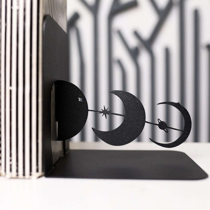 Metal Moon Phases Bookends Set with Celestial Minimalist Design - Metaloslav 