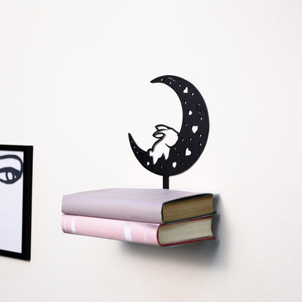 Rabbit on the Moon Metal Floating Shelf – Modern Wall-Mounted Decor | Home & Office