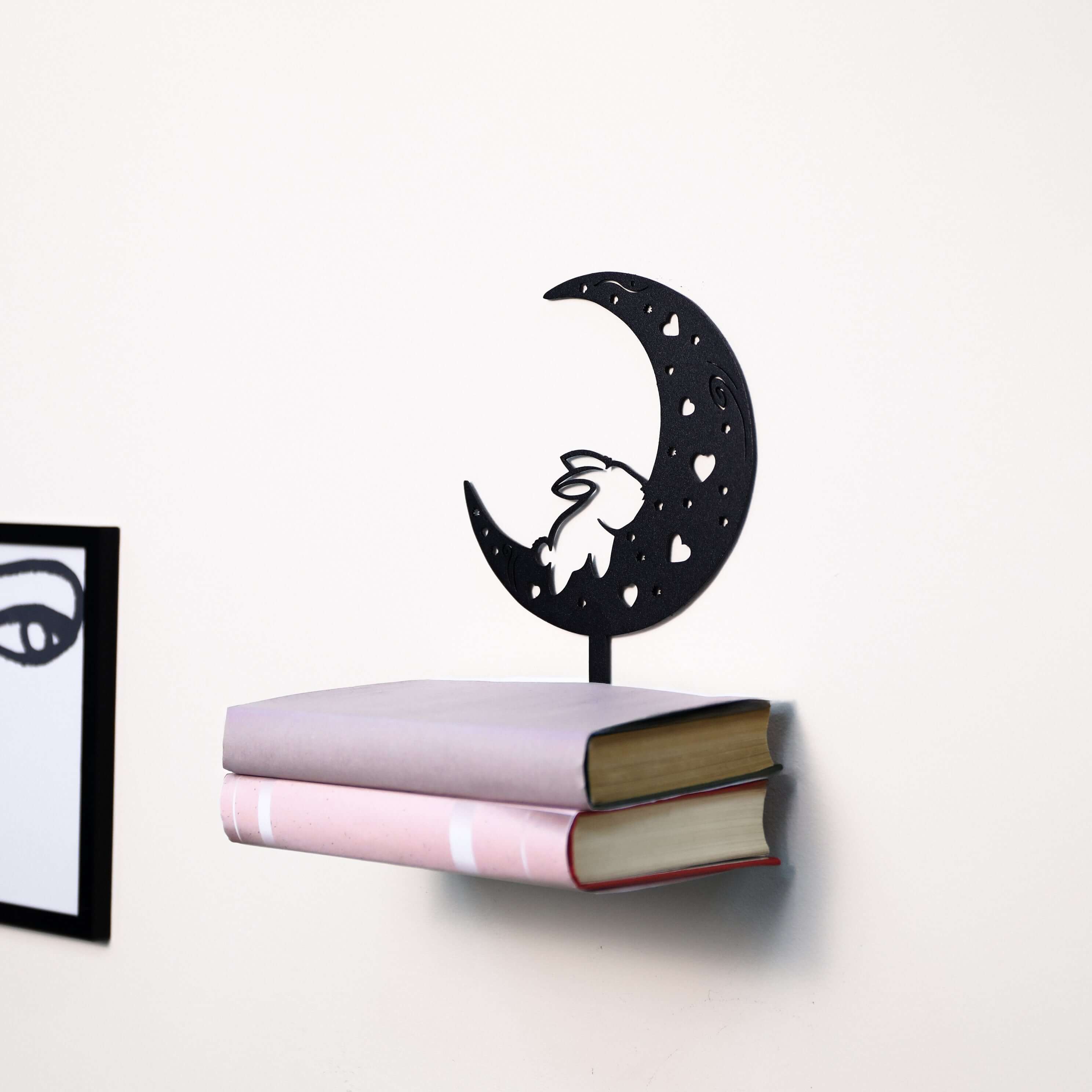 Metal Floating Shelf – Whimsical Rabbit on Moon Decor for Kids’ Rooms