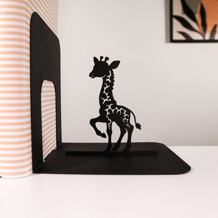 Giraffe Silhouette Metal Bookends in Powder-Coated Steel - Metaloslav 