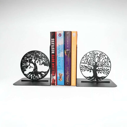 Metal Bookends with Tree of Life Design, Powder-Coated Steel - Metaloslav 