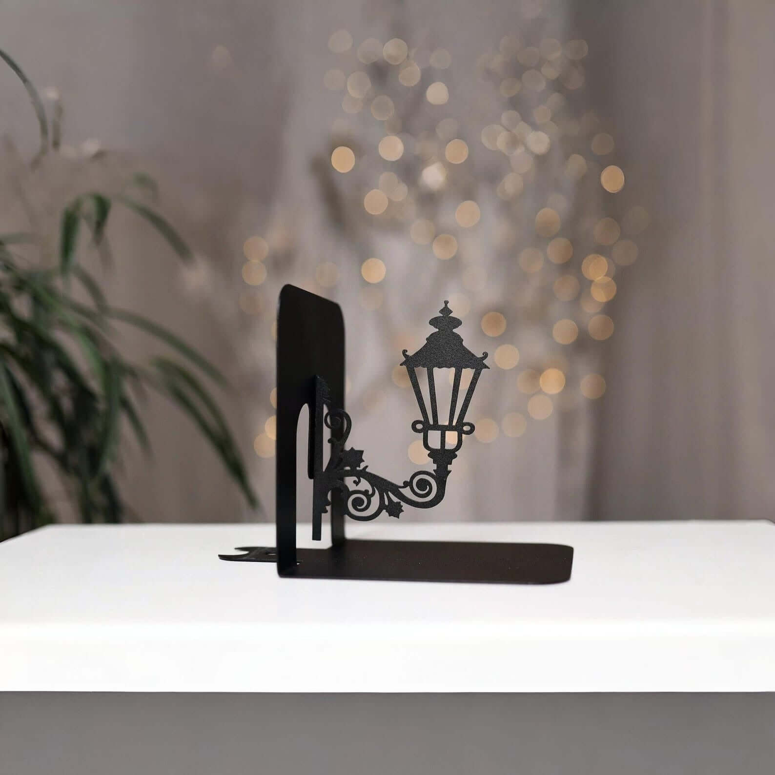Metal Bookends Pair with Street Lamp Silhouette Decorative Design - Metaloslav 