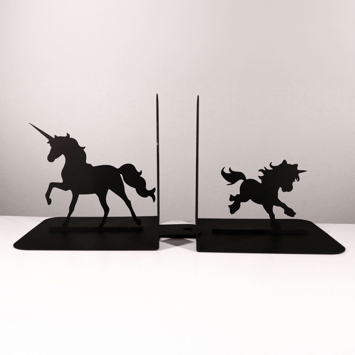 Unicorn Silhouette Metal Bookends in Powder-Coated Steel - Metaloslav 
