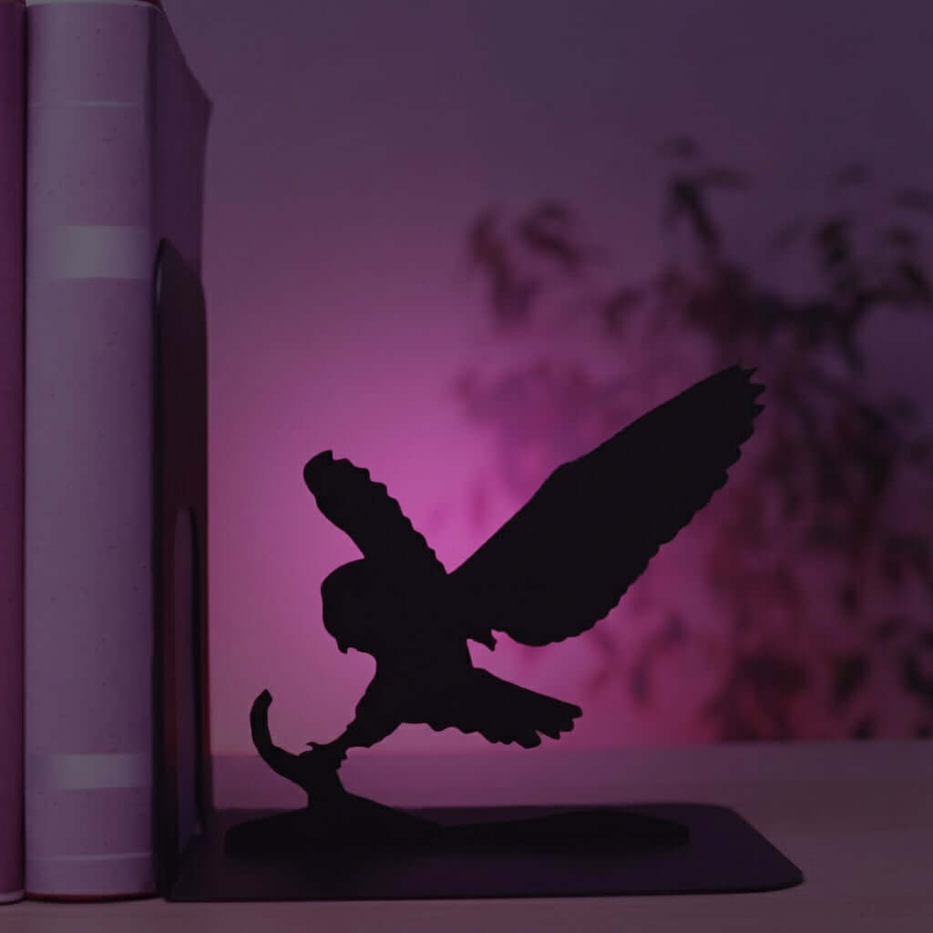 Owl Silhouette Metal Bookends in Powder-Coated Steel - Metaloslav 