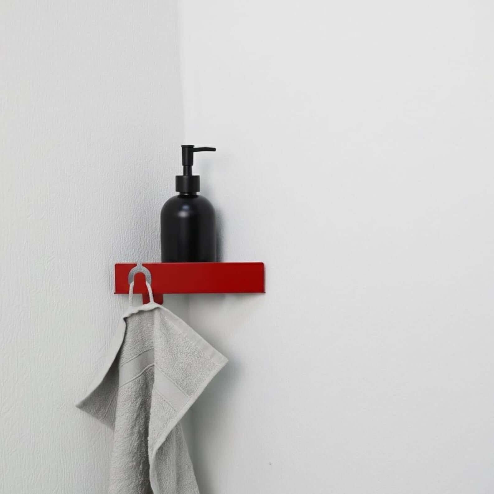 Modern Metal Corner Shower Shelf with Geometric Cutouts, Wall Mounted - Metaloslav 