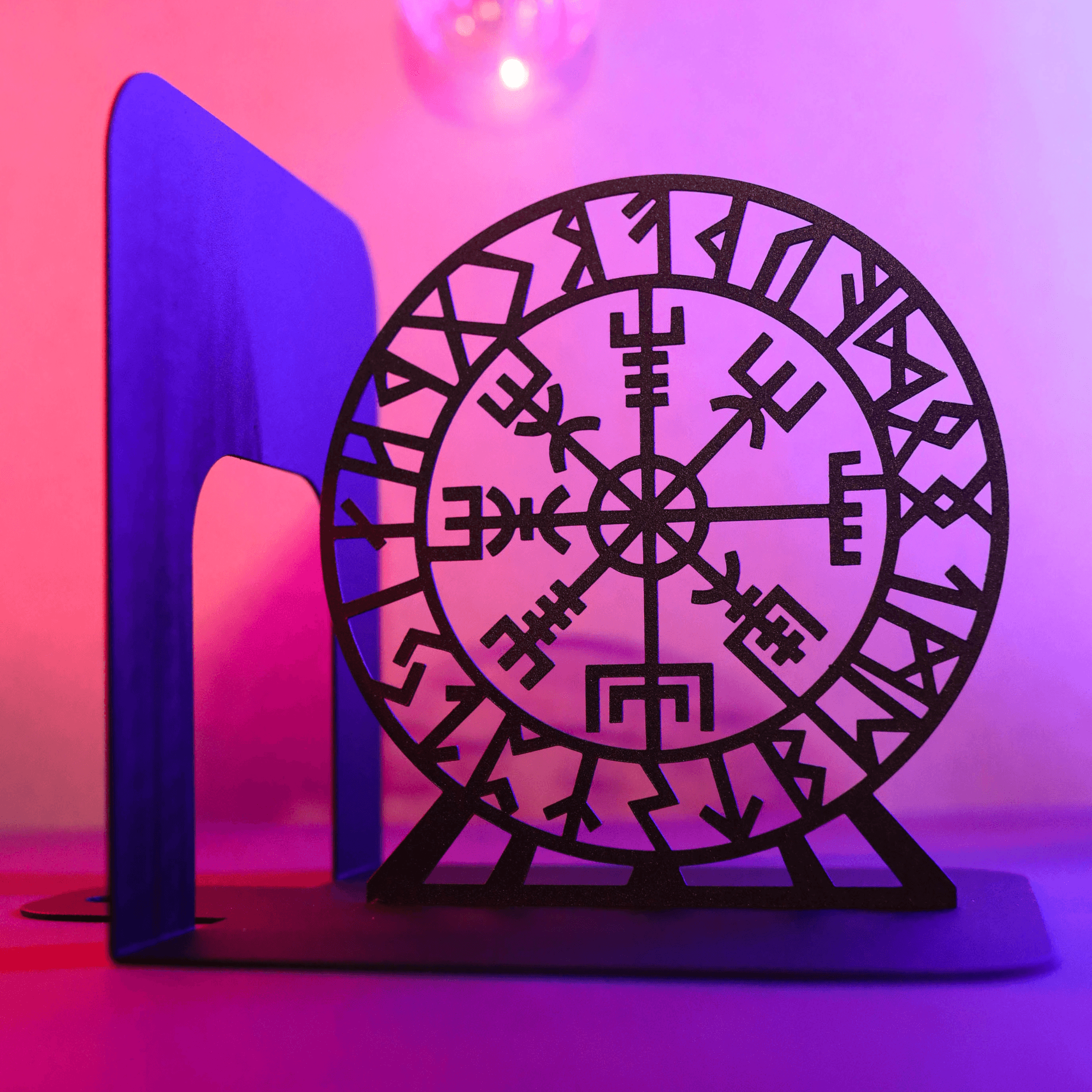 Viking Warrior and Nordic Compass Metal Bookends in Powder-Coated Steel - Metaloslav 